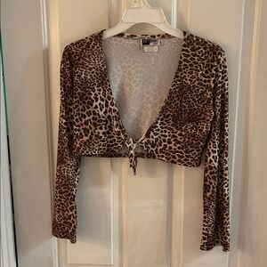Knitwork Kids Leopard Print Tie-Front Crop Top Jacket